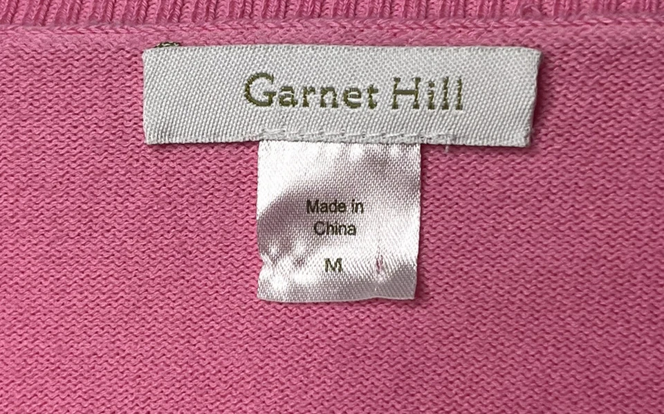 Cárdigan suéter rosa para mujer Garnet Hill bordado flores blancas talla mediana Foto 2 de 4