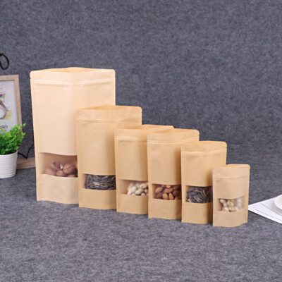 Kraftpapier Lebensmittel Druckverschlussbeutel wiederverschließbar Fenster Display Stand Aufbewahrungstasche