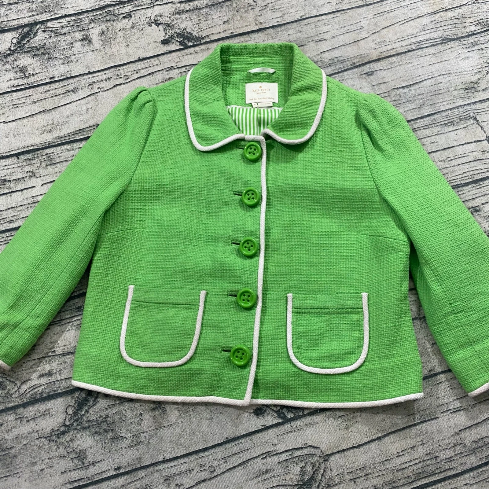 Giacca blazer Kate Spade Valerie cropped bottoni grandi chiave verde lime taglia 6