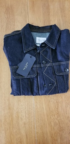 NEW w/ TAGS Rag and Bone Rinse Selvage Dark Wash Denim Trucker Jacket Sz Small - Picture 2 of 5