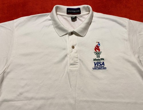 Vintage Dolphin Cove Summer Olympic Games Atlanta 1996 Men Polo Shirt Size L USA