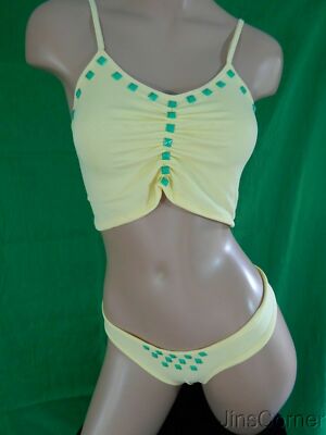Exotic dancer stripper yellow two piece dance outfit - dancewear