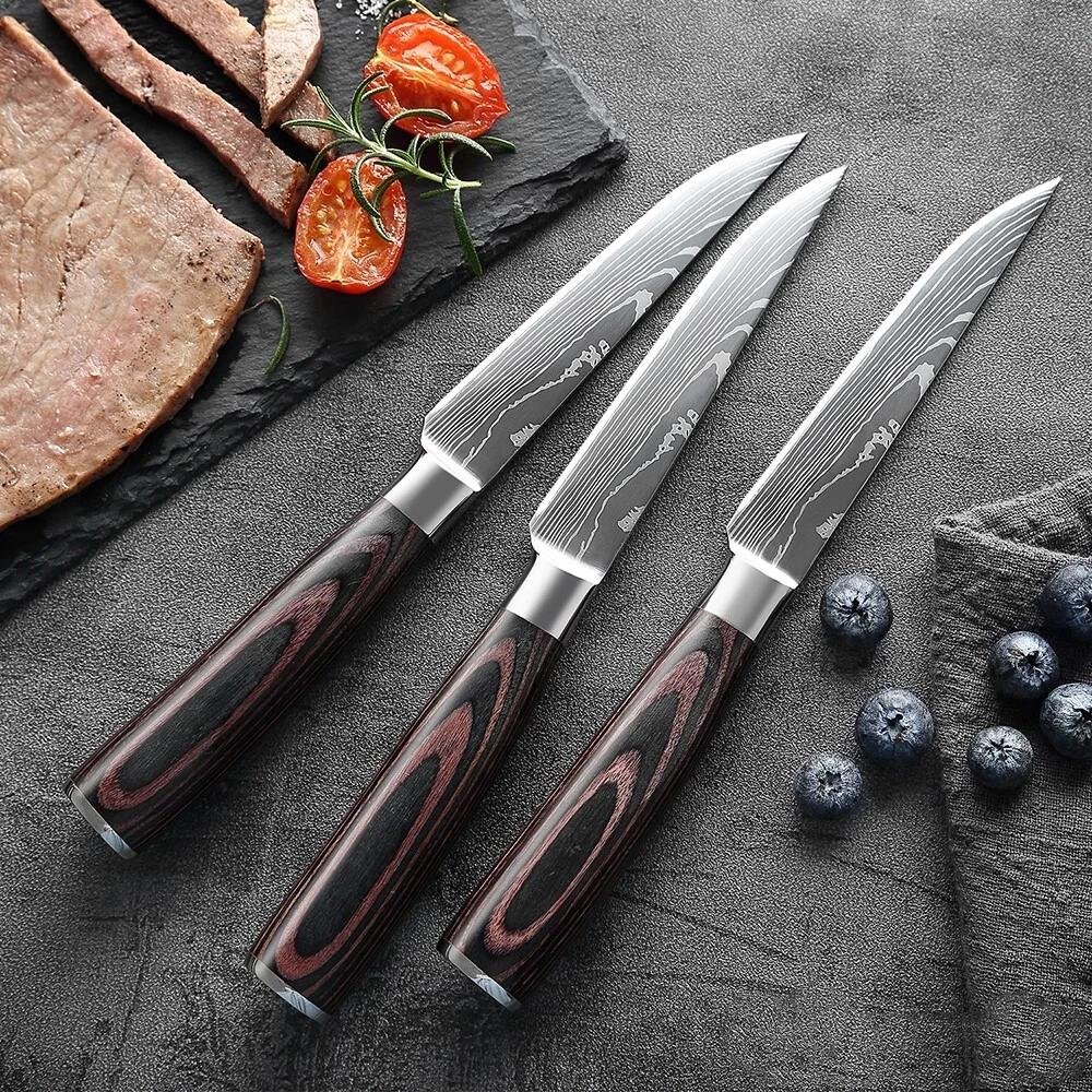 Damascus Steel Knife Set, Steel Kitchen Knife Set