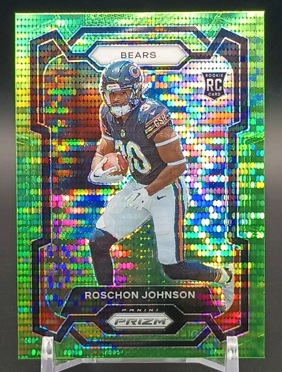 2023 Panini Prizm Football #314 Roschon Johnson RC Neon Green Pulsar Bears
