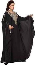 NEW Long Dress Moroccan Dubai Fancy Black Stylish Kaftan farasha Abaya Georgette