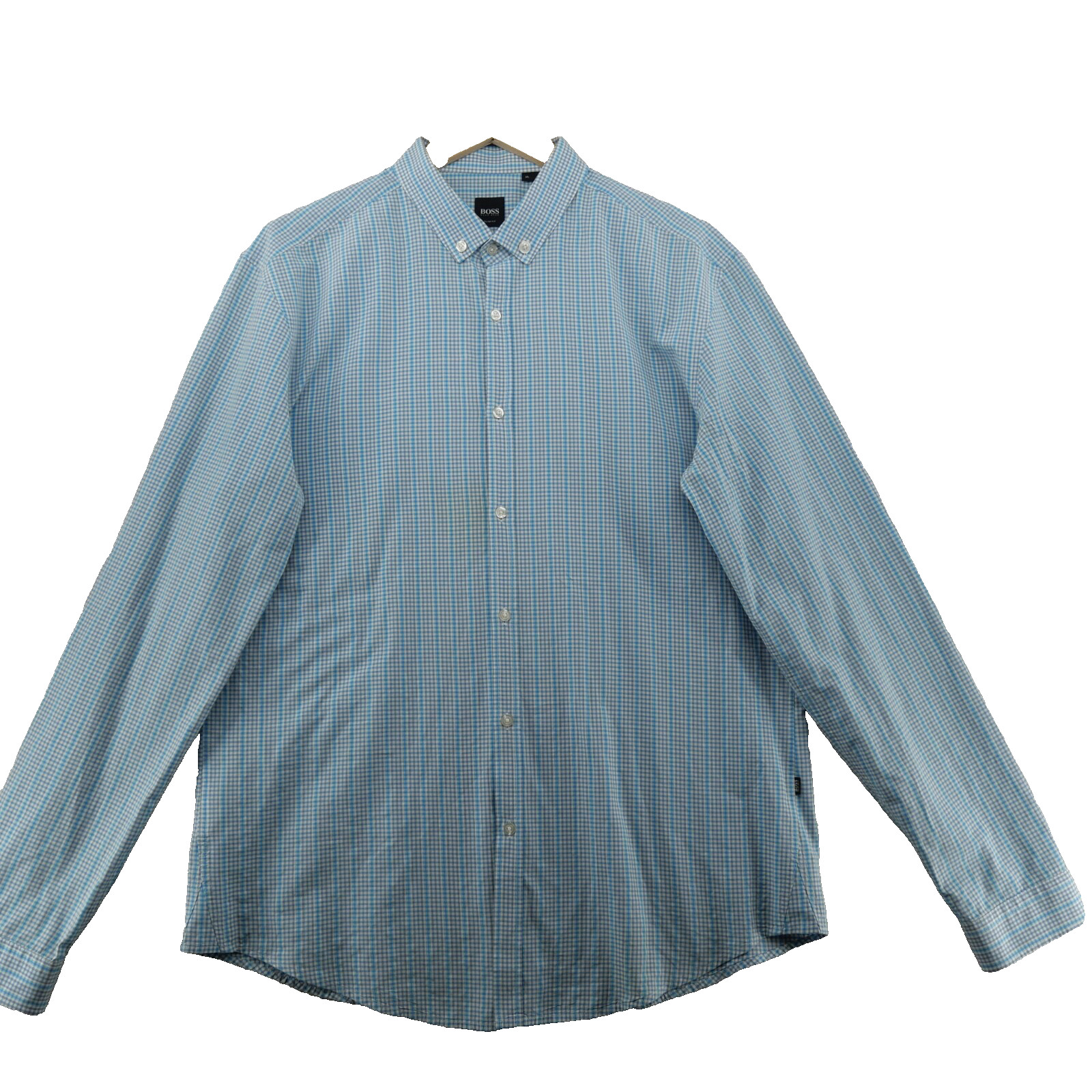 Hugo Boss Slim Fit Men's Size XL Blue Check Cotton Long Sleeve Casual Shirt