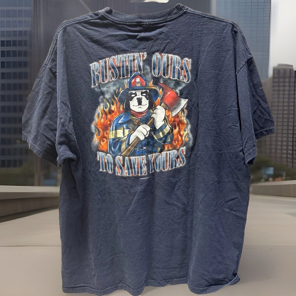 Vtg 2004 Firefighter Big Dogs T-Shirt Size 2XL “Bustin Our Dogs To