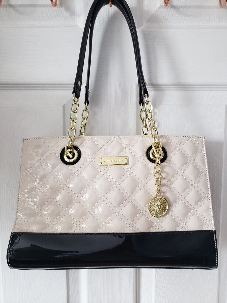 Anne Klein Quilted Patent Leather Black and Cream Purse Handbag eBay