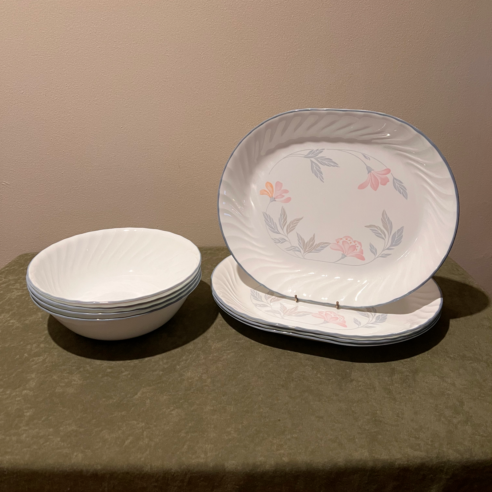 Corelle by Corning PINK TRIO Serving Platter and Serving Bowl - set of 8