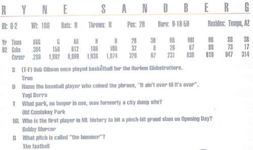 1993 Series Classic Ryne Sandberg T80 Trivia Game Chicago Cubs - Picture 8 of 8