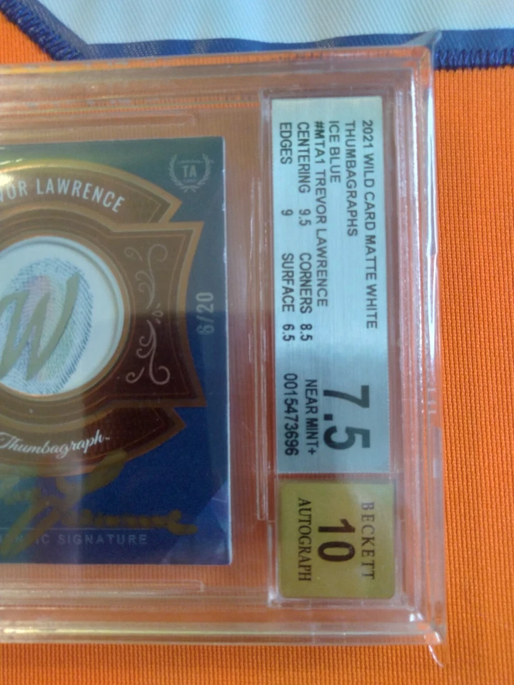 Trevor Lawrence 2021 Wild Card Matte Ice Blue 6/20 Graded Auto Rookie Thumbprint - Image 4 of 4