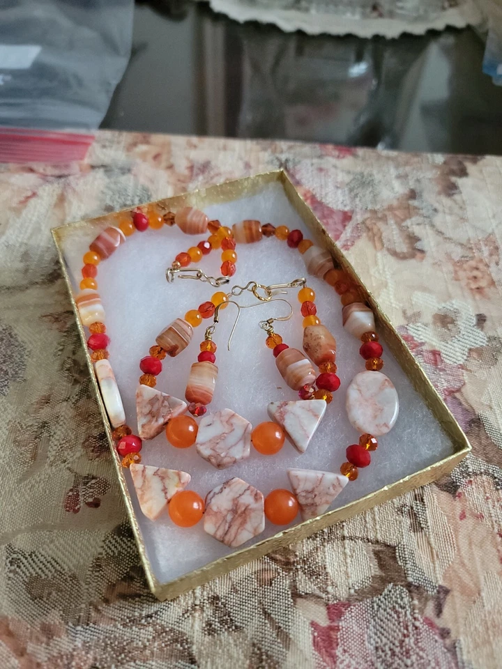 Precioso conjunto de joyas de cristal de Swarovski carniliano, mármol, topacio. Envío gratuito. Foto 4 de 4