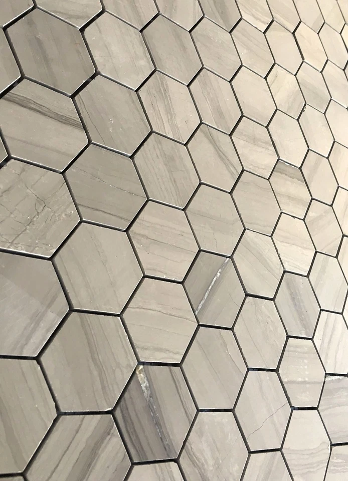 Athens Gray 2" Hexagon Marble Mosaic Wall and Floor Tile Backsplash Kitchen Bath - Image 3 of 4