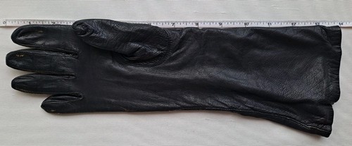 VINTAGE BAMBERGERS DAMEN GRÖSSE 7 SCHWARZ LEDER LANGE HANDSCHUHE 100 % SEIDE GEFÜTTERT BELGIEN - Bild 6 von 8