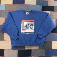 Vintage 90s Lee Heavyweight Made in USA Crewneck Bold Graphic Blue Sweatshirt L