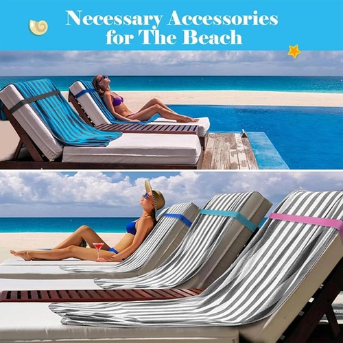 4pcs Beach Towel Bands for Sun Loungers Elastic Sunbed Chair Straps Holders Set - Picture 4 of 6