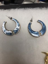 Vtg nos pierced silver tone blue swirl enamel Earrings