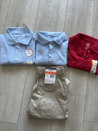 Kids Unisex School Uniform Size 10 Red Blue Beige Lot Of 4 Tshirts Pants