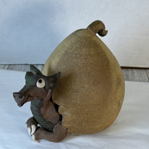 Vintage Dragon Clay Ceramic Art Egg Hatchling Cute Bought 1982 Unusual Different - Picture 1 of 15