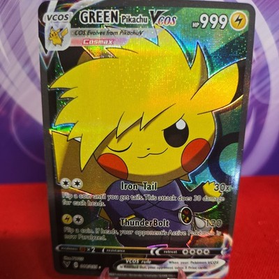 does winco have pokemon cards Pikachu Cosplay GREEN VCOS Holo Foil Card Fan Art Cute Anime Pokemon FS