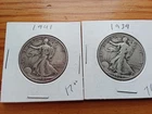 Lot of 2 Walking Liberty Half Dollars - 1939 & 1941 - 90% Silver Coins