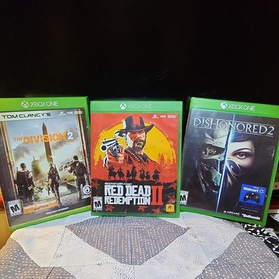 Xbox One Game Lot w/ Cases: The Division 2, Red Dead Redemption II, Dishonored 2
