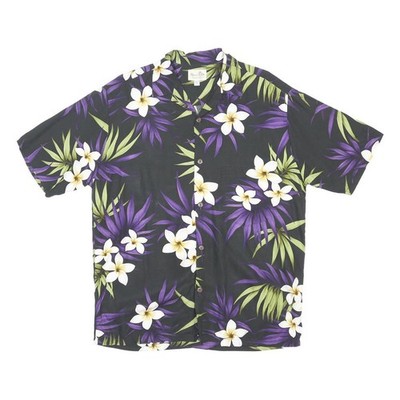 PARADISE BAY Herren Hemd Schwarz Grün Lila Hawaii Rayon Freizeit M Kurzarm