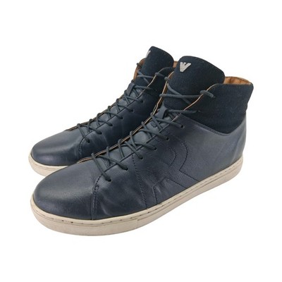Armani Jeans Shoes Mens 11 Blue Leather High Top Casual Sneakers Comfort Logo