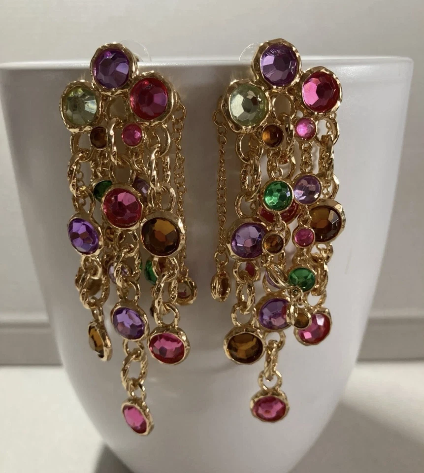 Pendientes Natasha Piedras Preciosas Cuentas Multicolor Araña Boho Cadena Cristal De Colección Circonita Foto 3 de 4