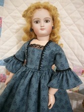 12" French Fashion Dark Blue Dress 1800s Repro Fabric  Huret, China Doll