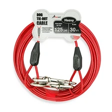 Petest 30ft Tie-Out Cable with Crimp Cover for Heavy Dogs Up to 125 Pounds Bl...