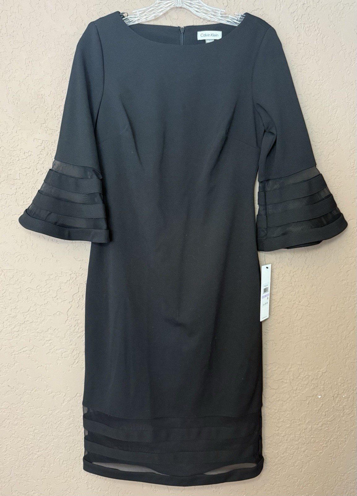 NWT Calvin Klein Illusion Band Bell Sleeve Black Sheath Dress Size 6 MSRP $89.98 thumbnail 7