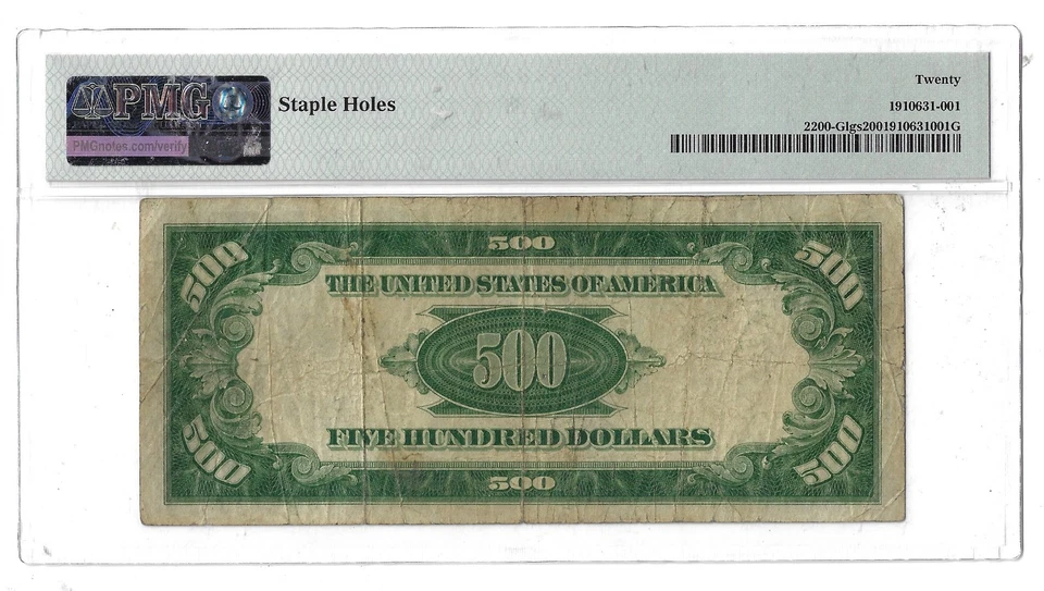 20 PMG 500 Dollars 1928 United States Banknote Chicago # 2200-Glgs - Image 2 of 4