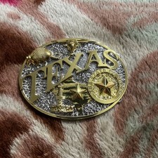TEXAS MAP STAR BULL ARMADILLO ANIMAL RODEO COWBOY WESTERN GOLD SHINE BELT BUCKLE