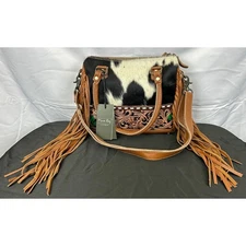 Myra Bag Cowhide Leather Tote Shoulder Bag Fringe Brown Black White Western