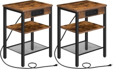 HOOBRO two-piece side table set with charging station and USB port.