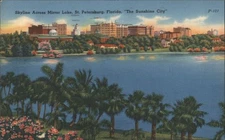 St. Petersburg,FL Skyline Across Mirror Lake,"The Sunshine City" Tichnor 1961 Na