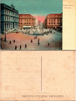 Napoli Piazza della Borsa Italy Vintage Postcard Unposted Color Lithograph