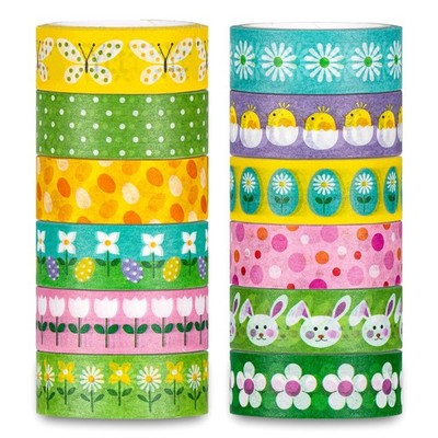 Whaline 12 Rolls Easter Washi Tape Spring Bunny Egg Yellow,Blue,Green,Pink 