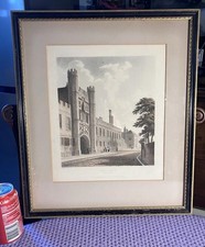 CHRIST COLLEGE CAMBRIDGE UNIVERSITY Antique 1815 Georgian Era Aquatint Engraving