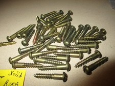 44--VINTAGE SOLID BRASS WOOD SCREWS WITH ROUND SLOT HEADS, 1" LONG  X #8=11/64"