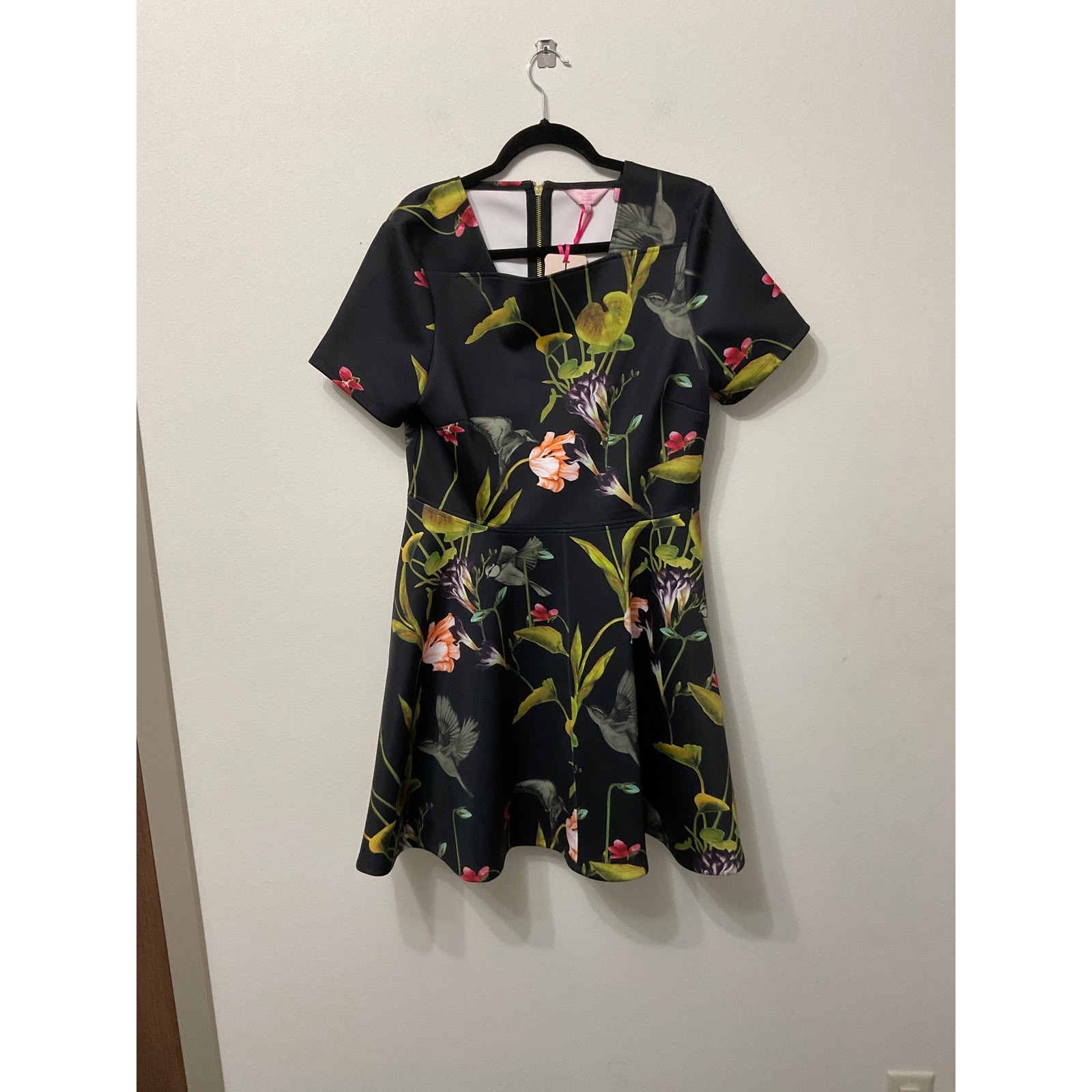 NWT Ted Baker Black Floral Moven Skater Dress Sz 5 US 12  $279 MSRP