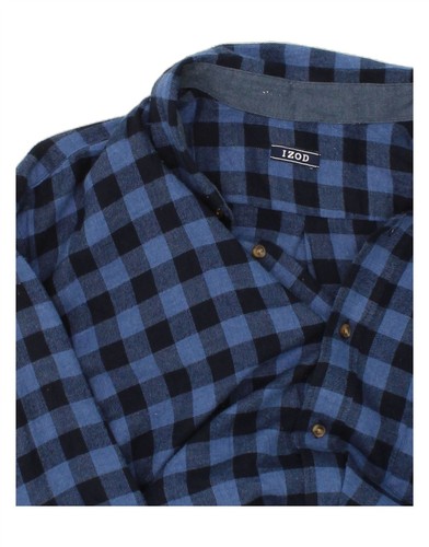 IZOD Mens Flannel Shirt 2XL Blue Gingham Cotton WA09 - Picture 4 of 4