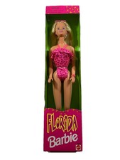 1998 Florida Barbie Blonde Doll Mattel Pink Leopard Swimsuit 20535 VTG NEW NIB