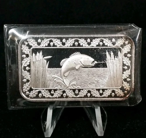 Rare Bullion Bass Fishing World Wide Mint -999 Silver 1 Ounce Oz Art Bar #7030
