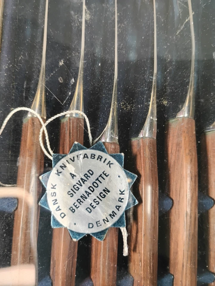 Juego de cuchillos vintage DKF Lundtofte Dinamarca acero inoxidable y madera 6,25" juego de caja Foto 4 de 4
