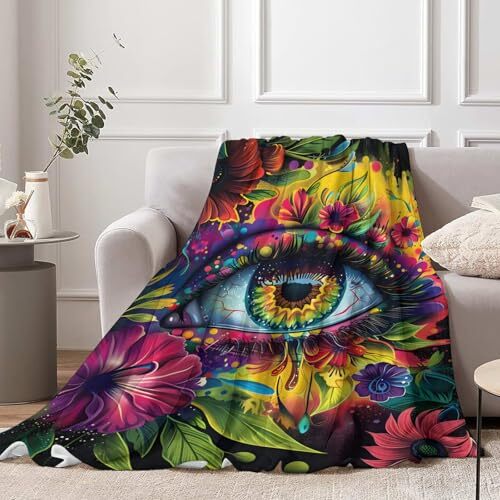 Floral Eye Flannel Throw Blanket, 50×60in - 50"x60" Multicolor Floral Eye - Picture 3 of 7