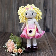 Handmade doll 14-in with removable outfits blue and pink dresses, shoes, bag