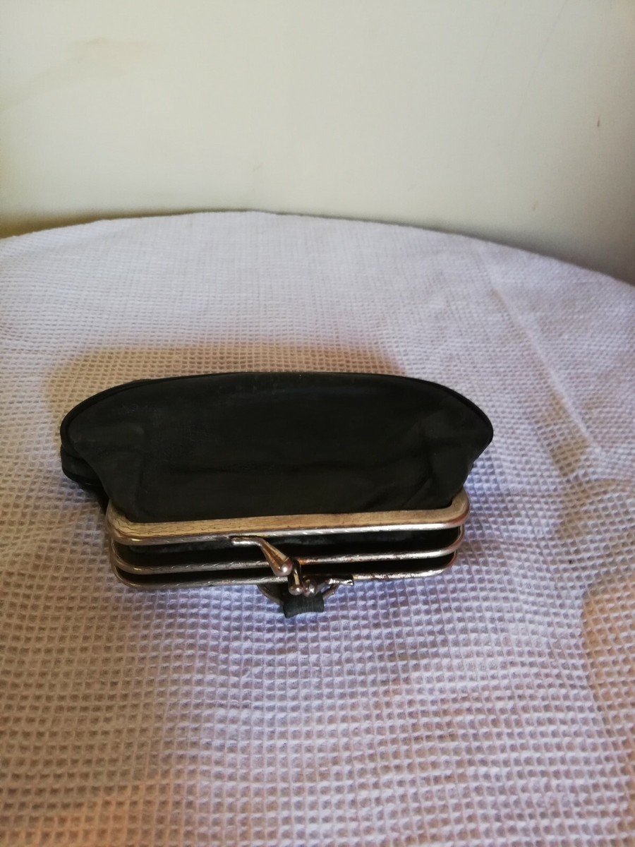 PORTE MONNAIE RETRO VINTAGE A FERMOIR CLIC CLAC EN CUIR NOIR