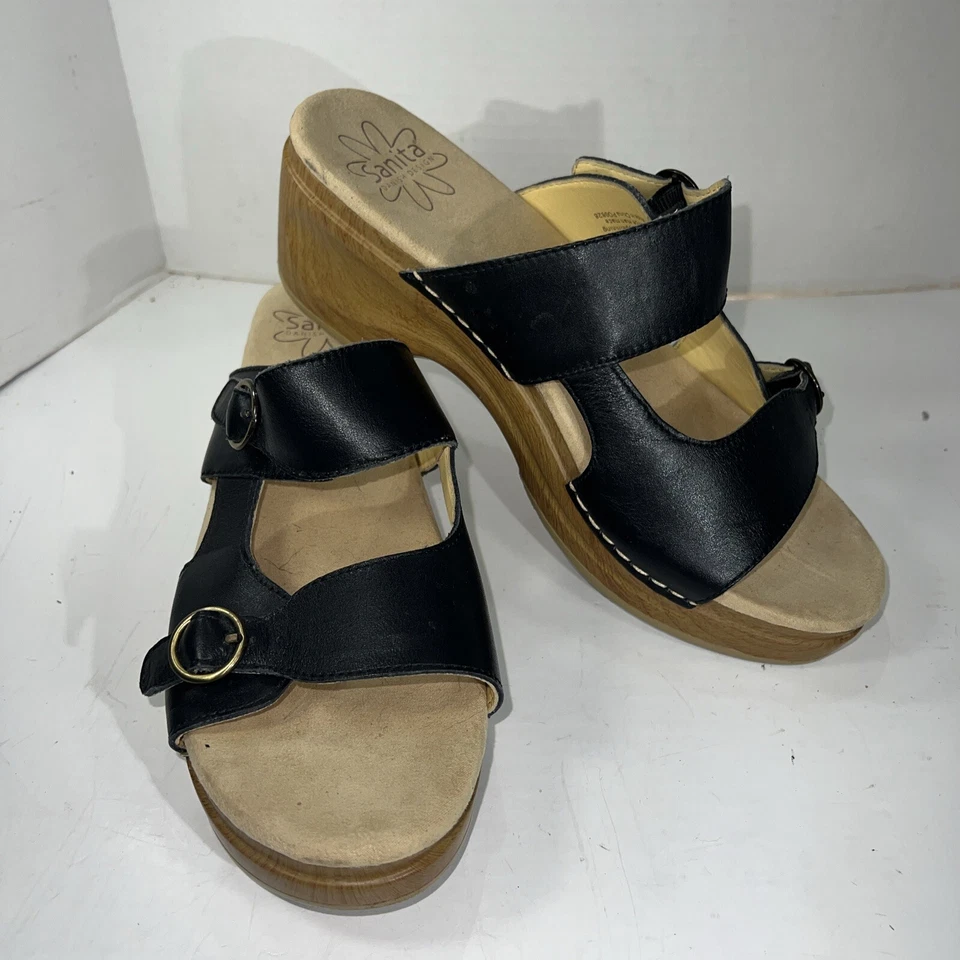 Sandalia Sanita Para Mujer Deanna Cuero Azul Marino Deslizable Talla 8.5 Vestido Cómodo Informal Foto 3 de 4